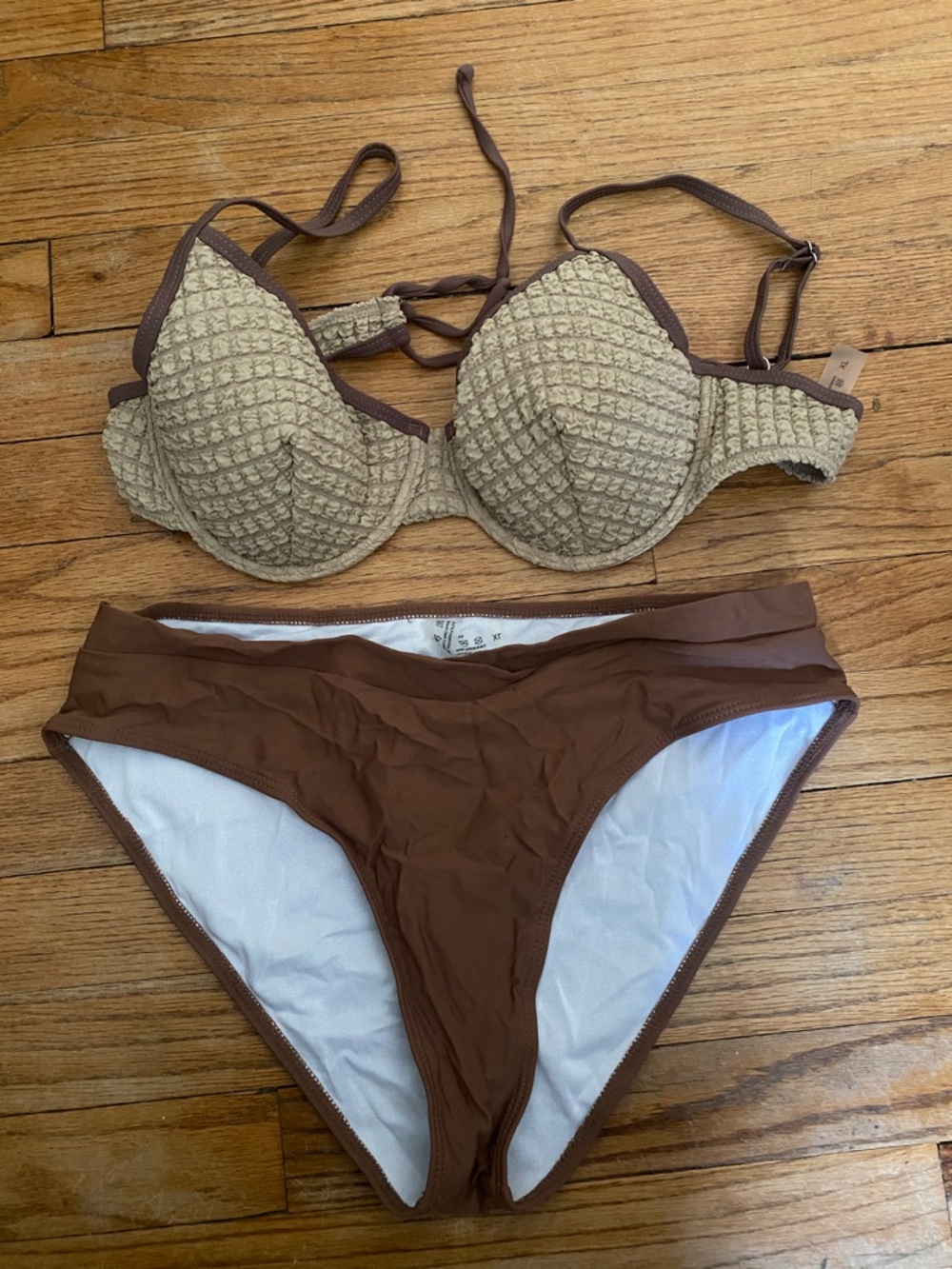 Textured Beige and Brown Two-Piece Bikini size XL